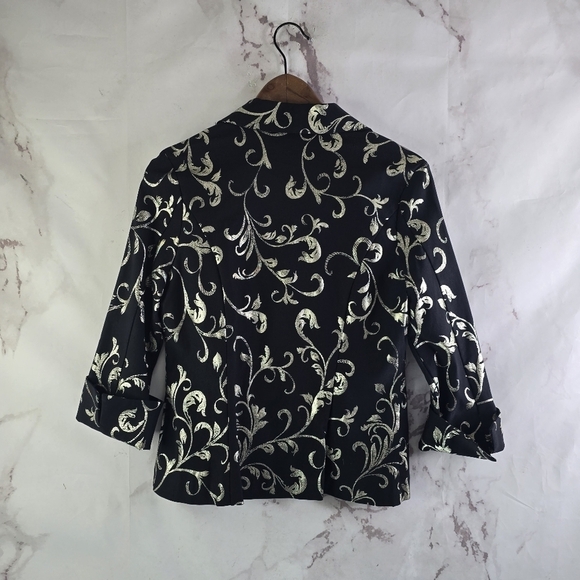 Joseph Ribkoff Jacket Womens Medium Black Silver Metallic Cuffed Shirt Blouse - Picture 5 of 10